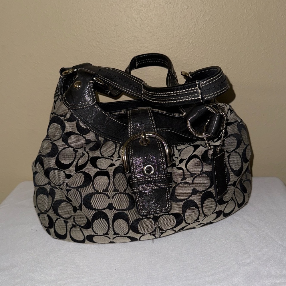 Coach Black and Gray Signature Shoulder Bag